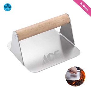 Square Burger Press with Wood Handle 5.5"