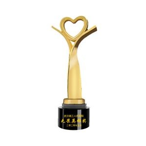 Love Heart Shape Gold Plated Metal Trophy With Base