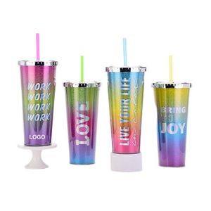 24oz Double Wall Plastic Tumbler w/Straw (direct import)