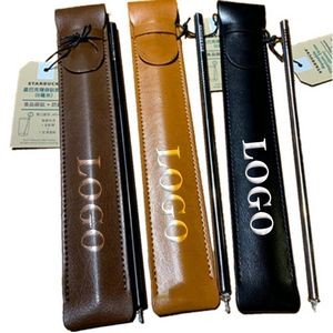 Leather Protective Case Stainless Steel Straw Holder