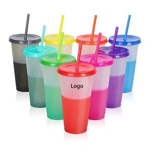 Reusable Plastic Tumbler with Lid and Straw
