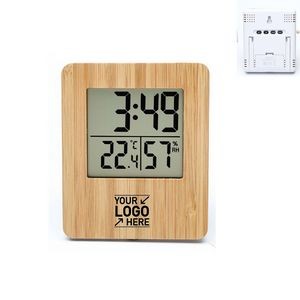 Bamboo Clock Multifunction Digital Hygrometer Thermometer Monitor