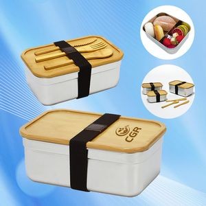 Bamboo Lid Lunch Bento Box with Cutlery