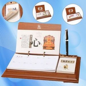 Wooden Notepad Calendar with Stylish Pen Holder