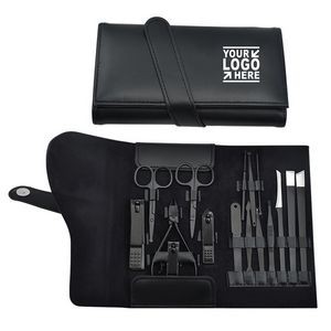 16-in-1 Black Stainless Steel Manicure Pedicure Kit