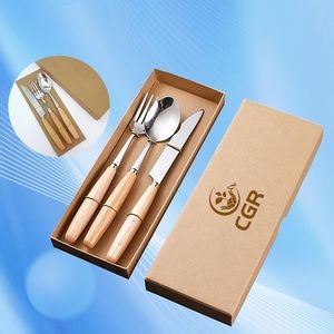 Stainless Steel Flatware Set with Wood Handle in Case