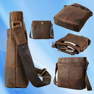 Zippered Leather Crossbody Bag for Men