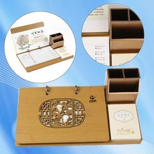 Wooden Notepad Desk Calendar Equipped with Pen Holder