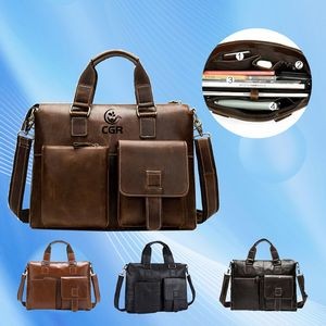 Multi-Pocket Leather Briefcase Vintage bag