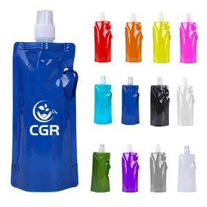 16oz Collapsible Reusable Canteen Water Bottle with Carabiner for Traveling