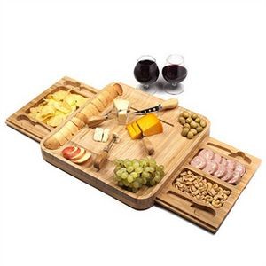 Bamboo Cheese Board & Cutlery Set w/Slide-Out Drawer