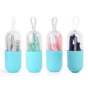 Reusable Collapsible Eco Silicone Drinking Straw w/Case