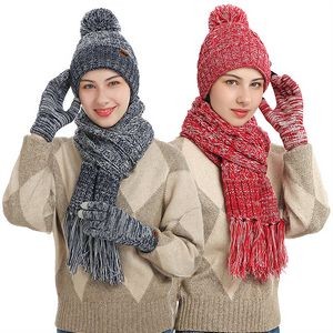 Beanie Hat Scarf and Touchscreen Gloves Set For Women