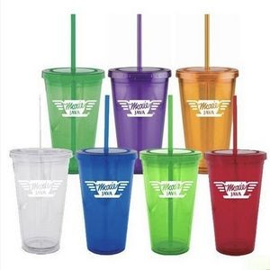 16 oz Double-Wall Tumbler With Straw