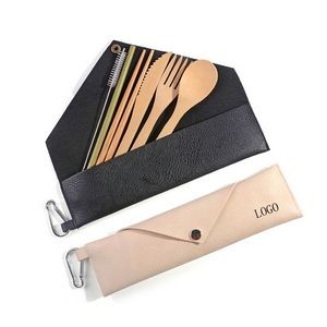 Bamboo Utensil Set with Leather Pouch
