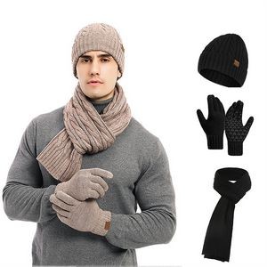 3 in 1 Winter Beanie Long Scarf Touchscreen Gloves Set
