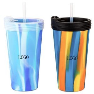 16 Oz Silicone Tumbler with Lid and Straw
