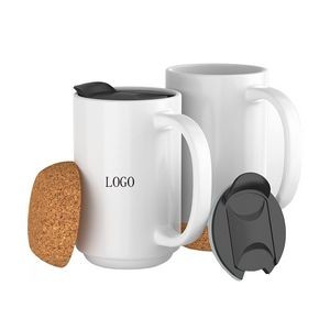 Large Ceramic Coffee Mug With Cork Bottom - 15 Oz