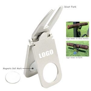 Multifunction Metal Golf Divot Tool with Ball Marker And Cigar Holder