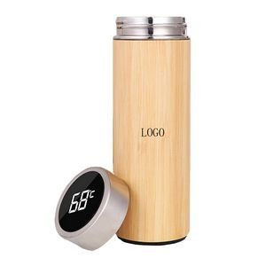 16 Oz Vacuum Bamboo Bottle with LED Temperature Display