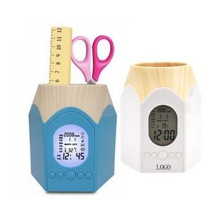 Bamboo Pen/Pencil Holder With Alarm Clocks
