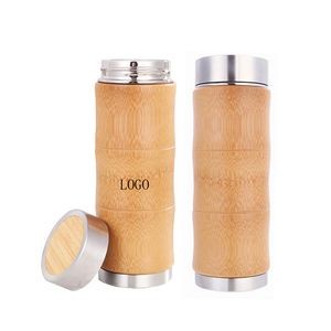 Bamboo Vacuum Water Bottle with Strainer - 15 Oz