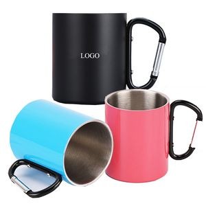 10 Oz Stainless Steel Coffee Mug With Carabiner Handle