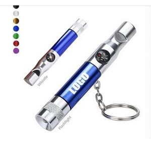 4 In 1 Led Flashlight Compass Keychain With Whistle