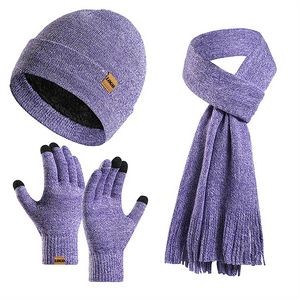 Women Winter Hat Scarf Set Touch Screen Gloves Set