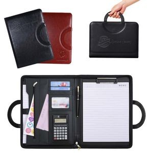 Zippered Letter Size Leather Padfolio w/ Carrying Handle