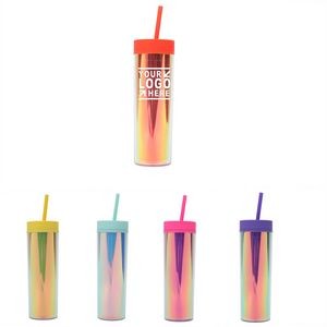 16OZ Colored Skinny Tumbler with Lids and Straws