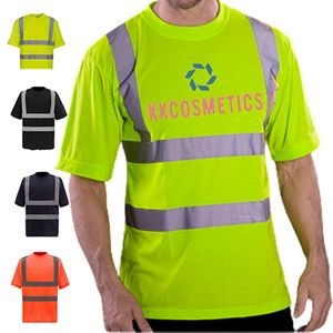 Customizable Class 3 Breathable Hi Vis Reflective Safety Short Sleeve Round Neck T-shirt