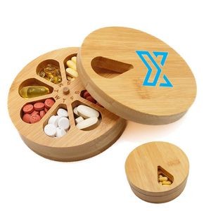 7-Day Round Wooden Pill Box Medicine Organizer