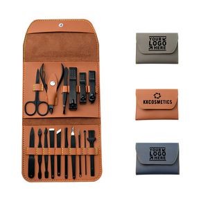 16 Pieces Leather Manicure Kit