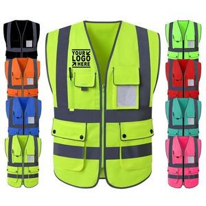High Visibility Safety Vest w/ Multi Pockets and Zipper