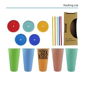 24Oz Customizable Temperature Sensitive Color Changing Cup With Straw and Lid