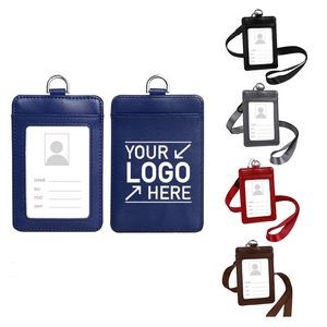 Vertical Leather ID Holder w/ Lanyard
