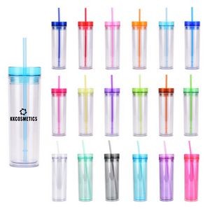 15 OZ Clear Double Wall Insulated Plastic Straw Cup