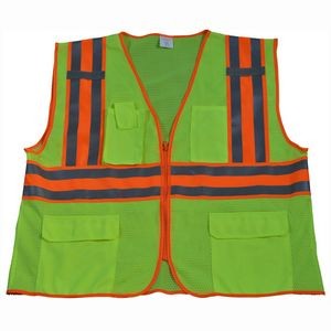 Deluxe CB2 Lime Mesh /Orange Contrast Two Tone DOT ANSI Type R Class 2 Safety Vest