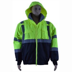 ANSI Class 3 Lime/Black 2-IN-1 Waterproof Bomber Jacket with Removable Fleece Liner