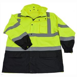 ANSI Class 3 Lime with Black Bottom Waterproof Light Weight Rain Parka Jacket