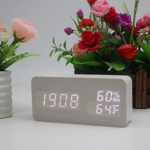 Wood Block LED Digital Clock Multifunction LED Display Desk Alarm Clock
