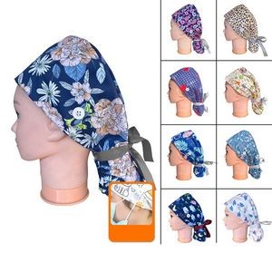 Scrub Caps Working Caps with Buttons and Ribbon Tie for Long Hair Women