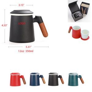 Wooden Handle Ceramic Tea Cup Gift Package Coffee Mugs Espresso Latte Cup For Cafe Hot Drinks