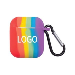 Rainbow Silicone Pods Case Earphone Cover with Keychain for Airpod