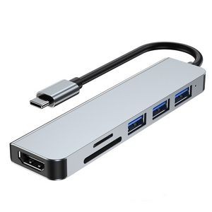 6 in 1 USB Type C HUB with 4K 30Hz HDMI USB 3.0 Ports SD/TF Card Reader for Type C Laptops