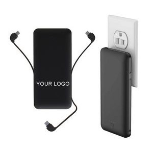 10000mAh Power Bank with Built in AC Wall Plug and 3 USB Cables