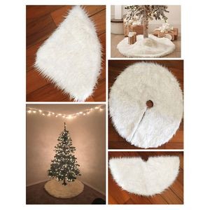 Faux Fur Christmas Tree Skirt White Plush Skirt for Merry Christmas Party Christmas Tree Decoration