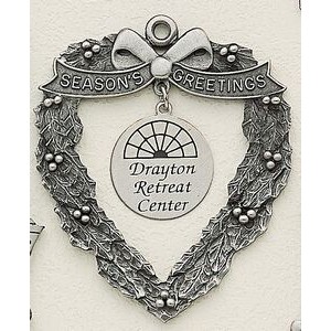 Marken Design Heart Wreath Cast Ornament w/ Silk Screen Dangle