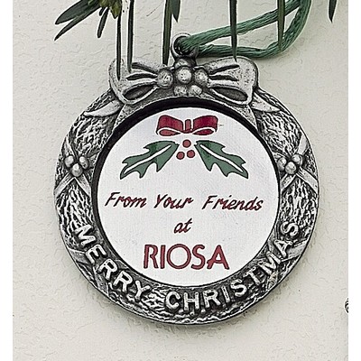 Marken Design Merry Christmas Wreath Cast Ornament w/ Silk Screened Plate